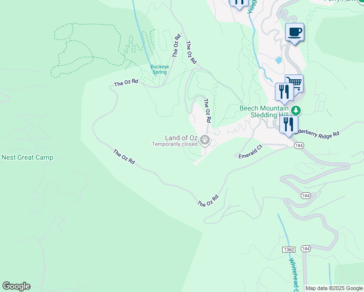 map of restaurants, bars, coffee shops, grocery stores, and more near 101 Oz Circle in Beech Mountain