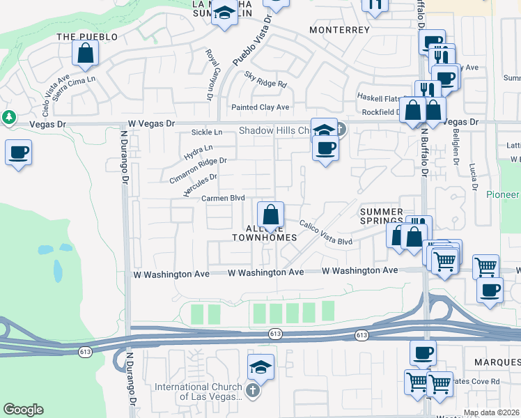 map of restaurants, bars, coffee shops, grocery stores, and more near 1224 Fascination Street in Las Vegas