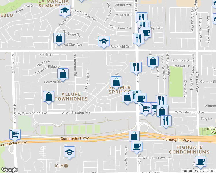 map of restaurants, bars, coffee shops, grocery stores, and more near 1117 Byorick Way in Las Vegas