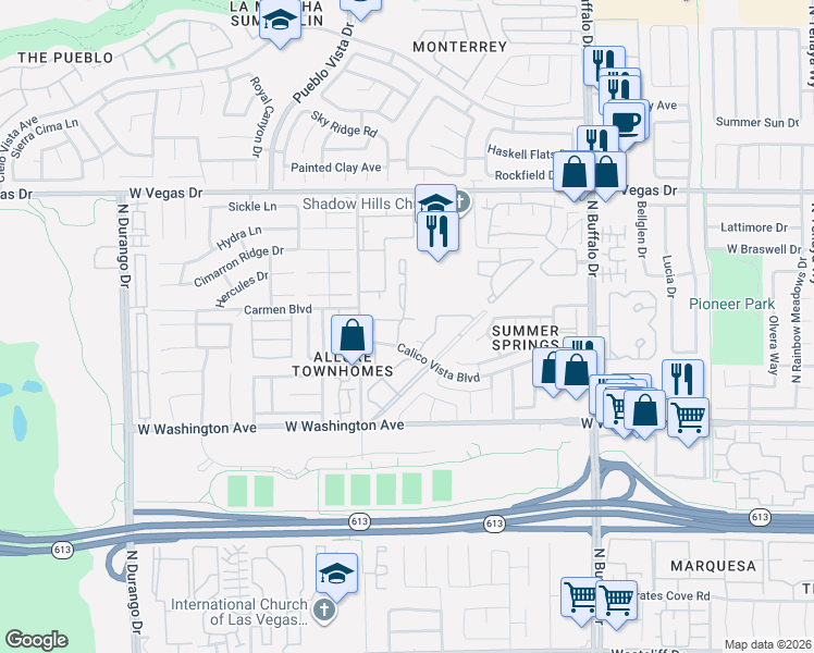 map of restaurants, bars, coffee shops, grocery stores, and more near 7933 Diamond Rock Way in Las Vegas
