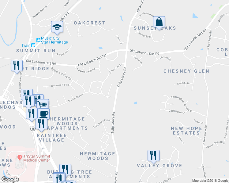 map of restaurants, bars, coffee shops, grocery stores, and more near 1072 Tulip Grove Road in Nashville