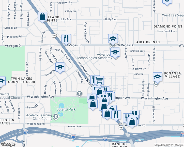 map of restaurants, bars, coffee shops, grocery stores, and more near 1105 Tumbleweed Avenue in Las Vegas