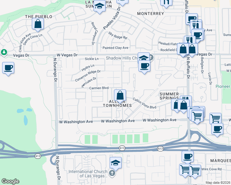 map of restaurants, bars, coffee shops, grocery stores, and more near 1224 Fascination Street in Las Vegas