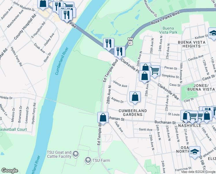 map of restaurants, bars, coffee shops, grocery stores, and more near 1917 28th Avenue North in Nashville