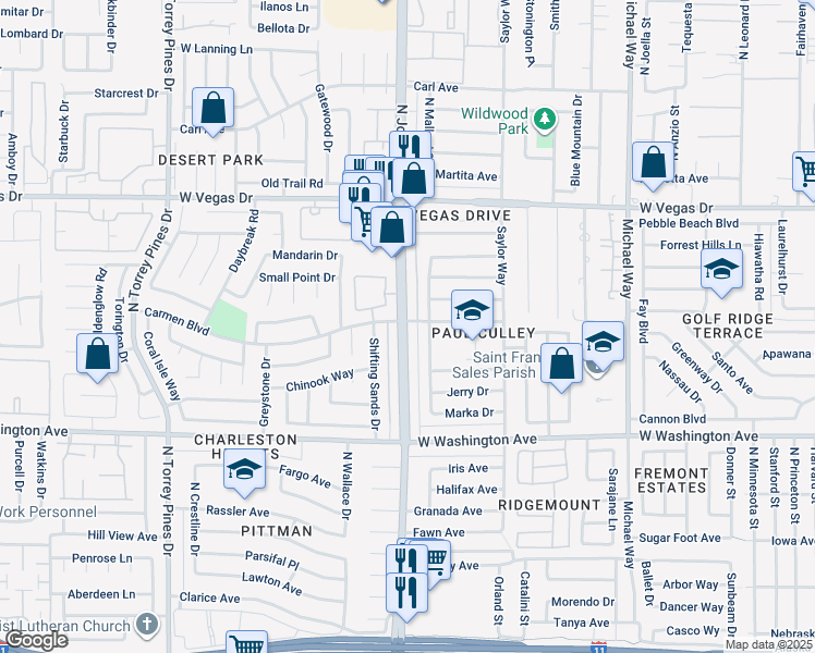 map of restaurants, bars, coffee shops, grocery stores, and more near 6017 Carmen Boulevard in Las Vegas