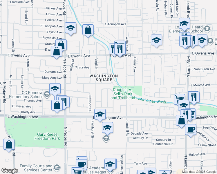 map of restaurants, bars, coffee shops, grocery stores, and more near 3821 Minuteman Avenue in Las Vegas