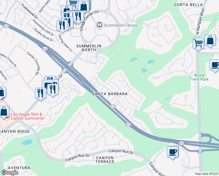 map of restaurants, bars, coffee shops, grocery stores, and more near 9356 Canalino Drive in Las Vegas