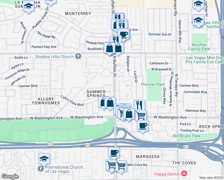 map of restaurants, bars, coffee shops, grocery stores, and more near 1201 North Buffalo Drive in Las Vegas