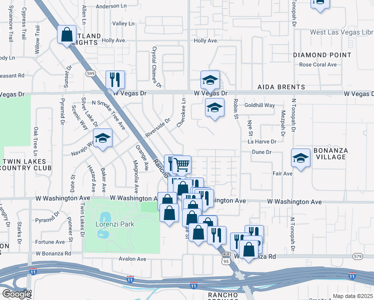 map of restaurants, bars, coffee shops, grocery stores, and more near 1104 Tamerack Avenue in Las Vegas
