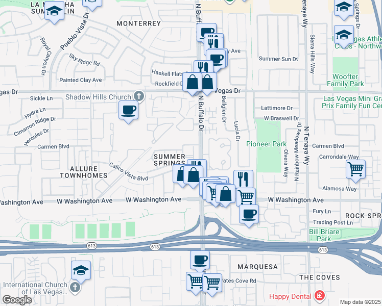 map of restaurants, bars, coffee shops, grocery stores, and more near 1208 Observation Drive in Las Vegas