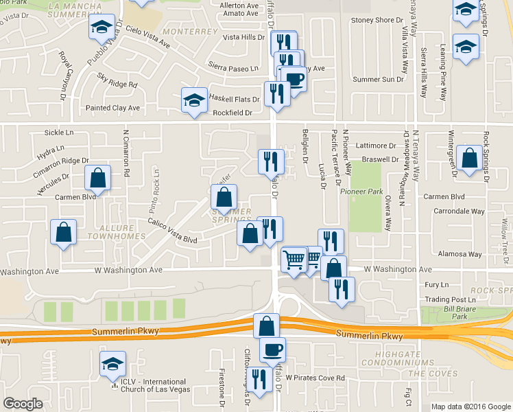 map of restaurants, bars, coffee shops, grocery stores, and more near 1206 Observation Drive in Las Vegas