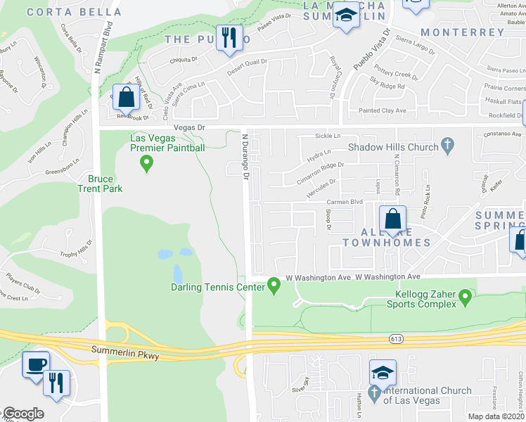 map of restaurants, bars, coffee shops, grocery stores, and more near 1233 Nevada Sky Street in Las Vegas