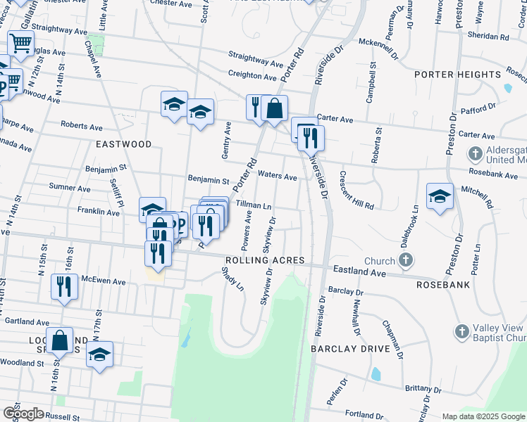 map of restaurants, bars, coffee shops, grocery stores, and more near 724 Powers Avenue in Nashville
