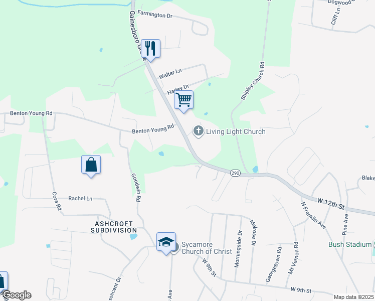 map of restaurants, bars, coffee shops, grocery stores, and more near 1520 Gainesboro Grade in Cookeville