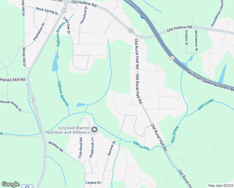 map of restaurants, bars, coffee shops, grocery stores, and more near 5881 Brookway Drive in Winston-Salem