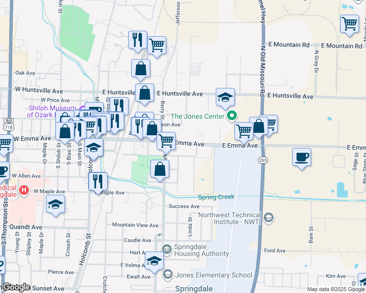 map of restaurants, bars, coffee shops, grocery stores, and more near 703 E Emma Ave in Springdale