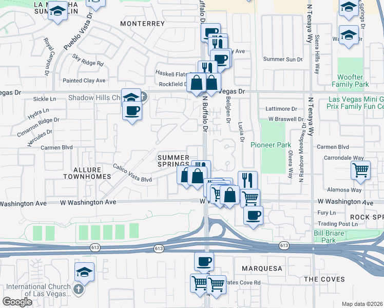 map of restaurants, bars, coffee shops, grocery stores, and more near 1206 Observation Drive in Las Vegas