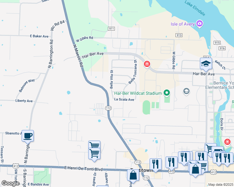 map of restaurants, bars, coffee shops, grocery stores, and more near 8281 San Marco Avenue in Springdale