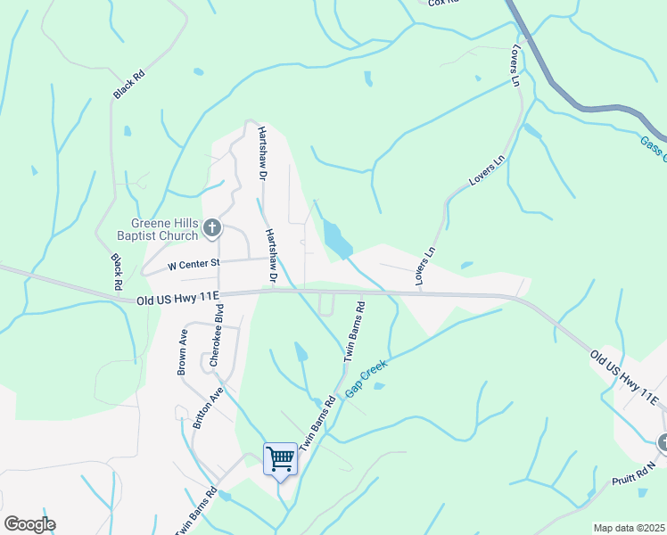 map of restaurants, bars, coffee shops, grocery stores, and more near 3654 Blue Springs Parkway in Greeneville