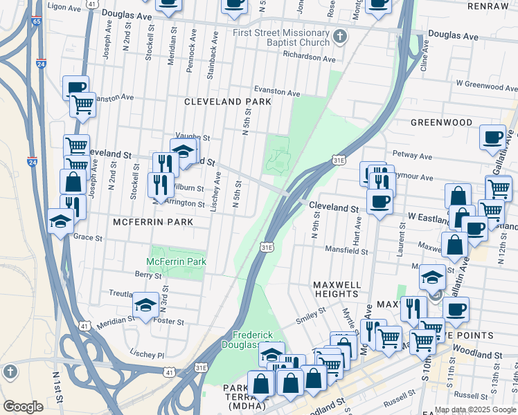 map of restaurants, bars, coffee shops, grocery stores, and more near 807 North 6th Street in Nashville