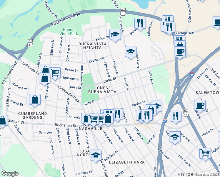 map of restaurants, bars, coffee shops, grocery stores, and more near 2007 12th Avenue North in Nashville
