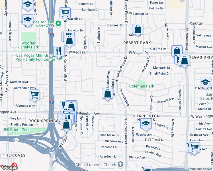 map of restaurants, bars, coffee shops, grocery stores, and more near 6500 Ruby Red Circle in Las Vegas