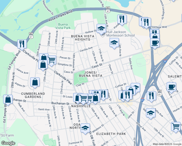 map of restaurants, bars, coffee shops, grocery stores, and more near 2015 14th Avenue in Nashville