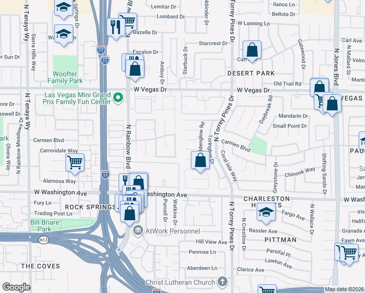 map of restaurants, bars, coffee shops, grocery stores, and more near 6536 Ruby Red Circle in Las Vegas