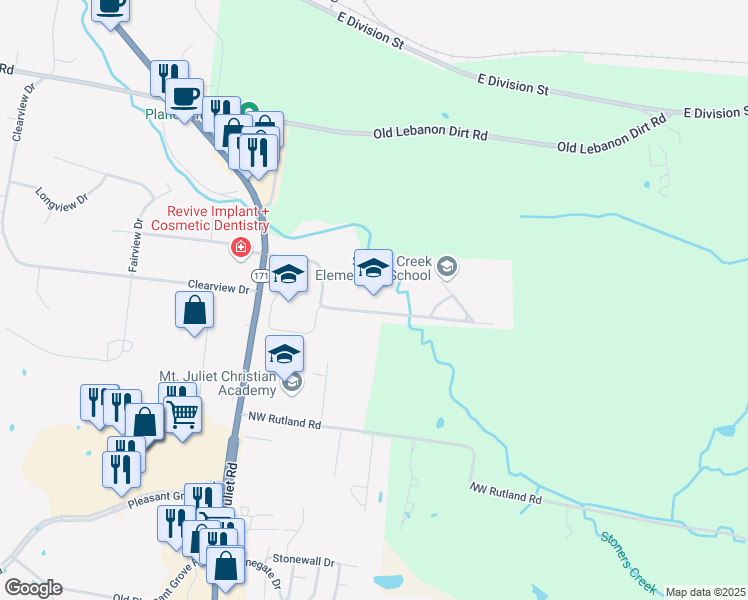 map of restaurants, bars, coffee shops, grocery stores, and more near 1035 North Mount Juliet Road in Mt. Juliet