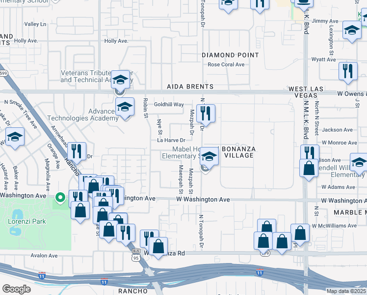 map of restaurants, bars, coffee shops, grocery stores, and more near 2116 Dune Drive in Las Vegas