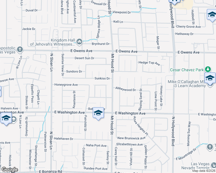 map of restaurants, bars, coffee shops, grocery stores, and more near 1375 Mount Hood Street in Las Vegas