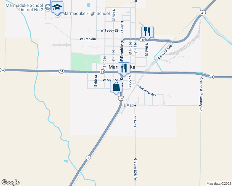 map of restaurants, bars, coffee shops, grocery stores, and more near 109 West England Avenue in Marmaduke
