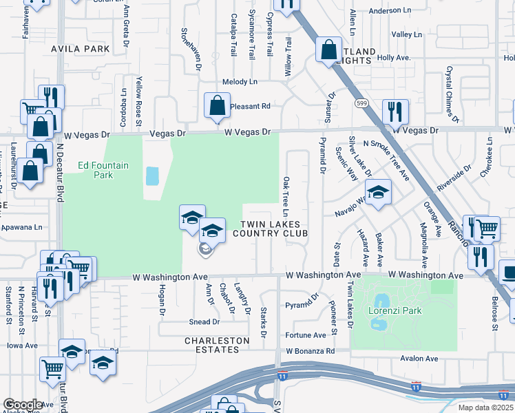 map of restaurants, bars, coffee shops, grocery stores, and more near 3808 Fairway Circle in Las Vegas