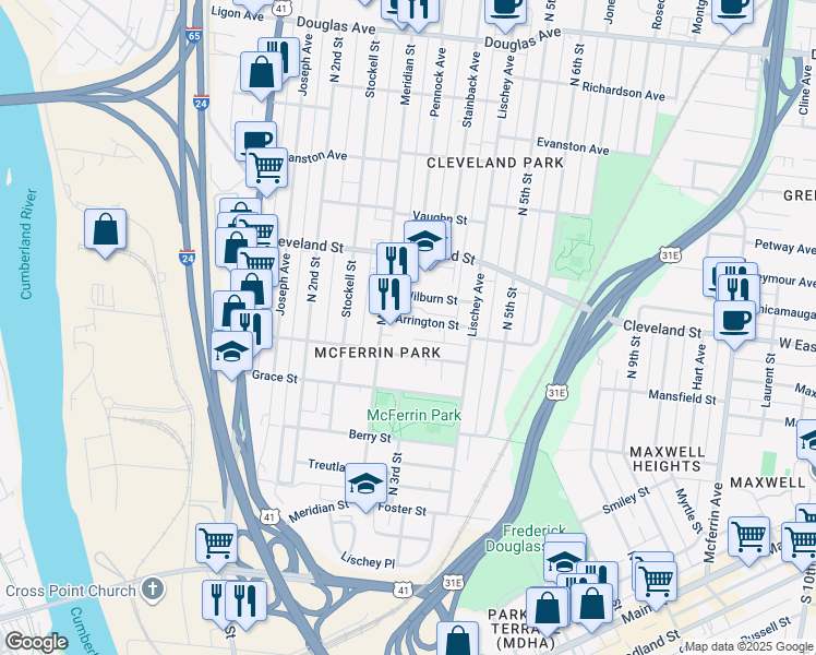 map of restaurants, bars, coffee shops, grocery stores, and more near 310 Arrington Street in Nashville