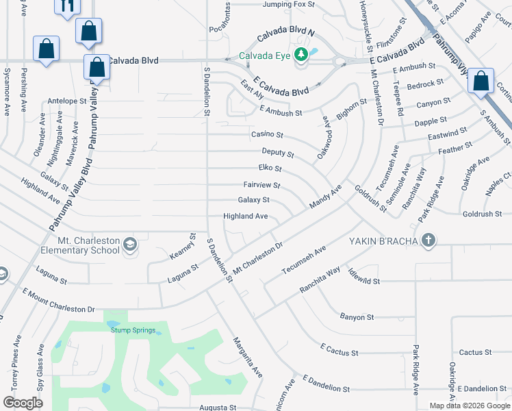 map of restaurants, bars, coffee shops, grocery stores, and more near 1971 Galaxy Street in Pahrump