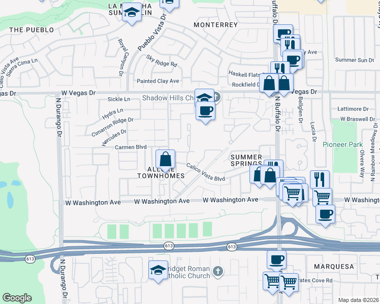 map of restaurants, bars, coffee shops, grocery stores, and more near 7933 Diamond Rock in Las Vegas
