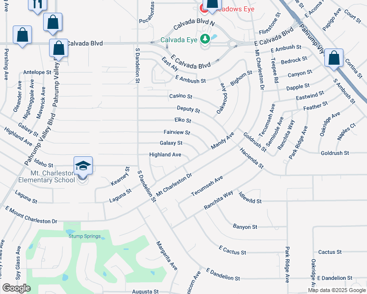 map of restaurants, bars, coffee shops, grocery stores, and more near 1981 Galaxy Street in Pahrump