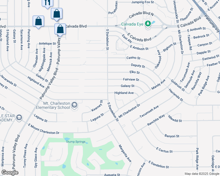 map of restaurants, bars, coffee shops, grocery stores, and more near 1801 Galaxy Street in Pahrump