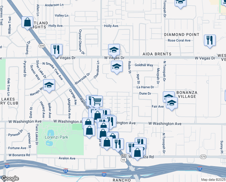 map of restaurants, bars, coffee shops, grocery stores, and more near 2616 Living Rock Avenue in Las Vegas
