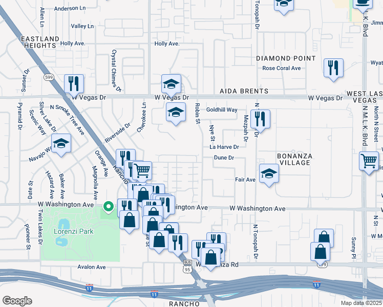 map of restaurants, bars, coffee shops, grocery stores, and more near 2500 Living Rock Avenue in Las Vegas