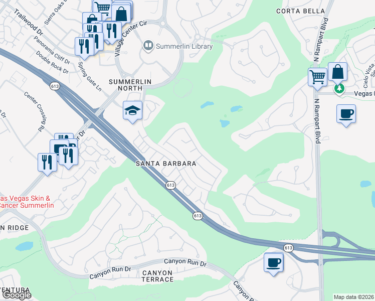 map of restaurants, bars, coffee shops, grocery stores, and more near 1201 Palmares Court in Las Vegas