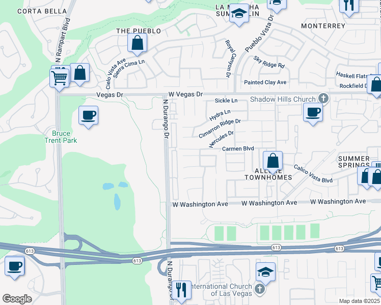 map of restaurants, bars, coffee shops, grocery stores, and more near 8316 Maplestar Road in Las Vegas