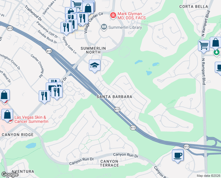map of restaurants, bars, coffee shops, grocery stores, and more near 9356 Canalino Drive in Las Vegas