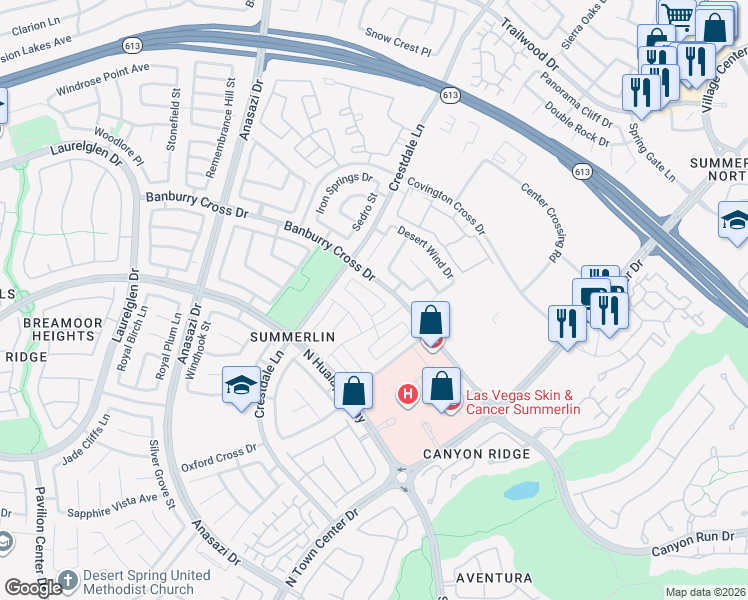 map of restaurants, bars, coffee shops, grocery stores, and more near 1113 Avellino Lane in Las Vegas
