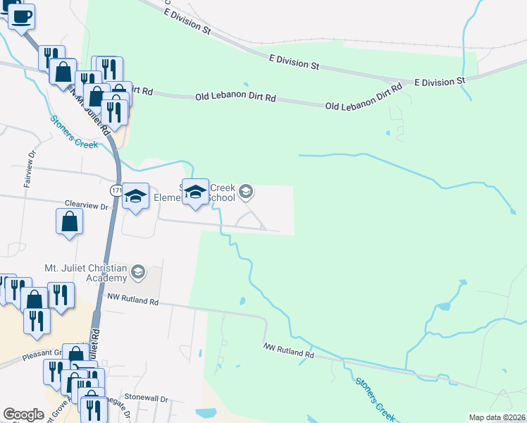 map of restaurants, bars, coffee shops, grocery stores, and more near Weston Drive in Mount Juliet