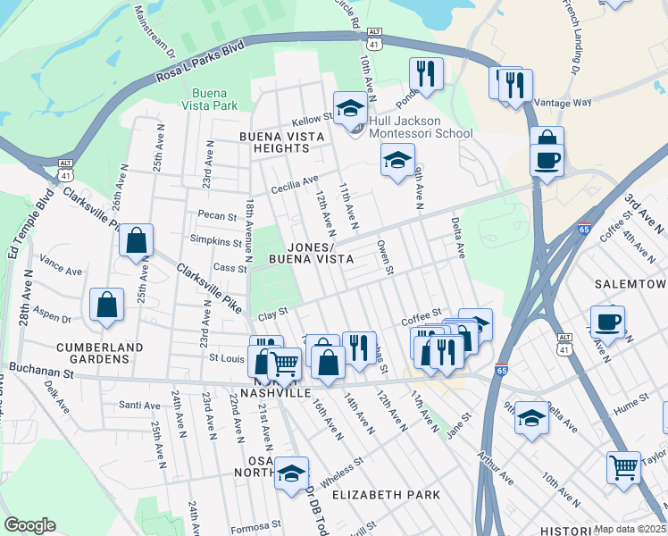 map of restaurants, bars, coffee shops, grocery stores, and more near 2007 12th Avenue North in Nashville