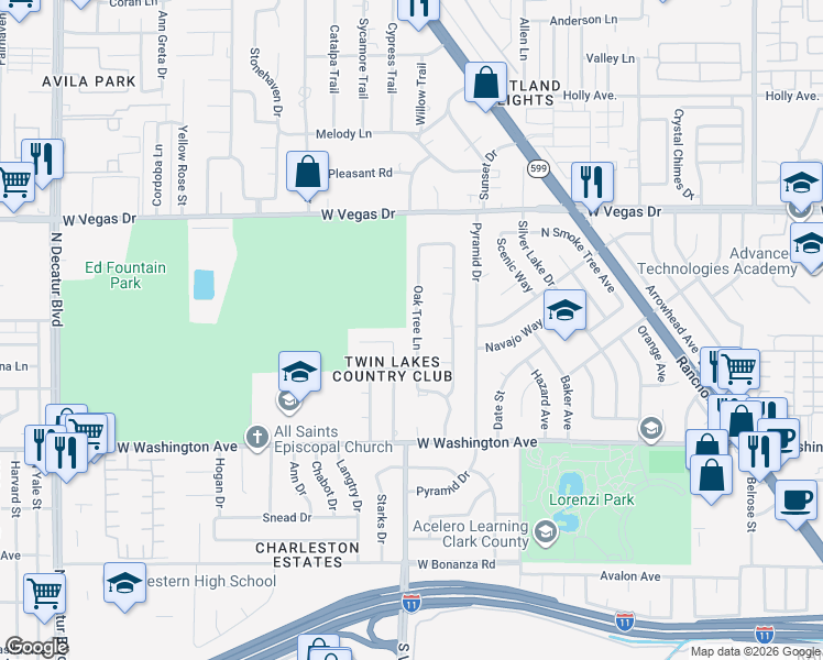 map of restaurants, bars, coffee shops, grocery stores, and more near 1112 Ironwood Drive in Las Vegas