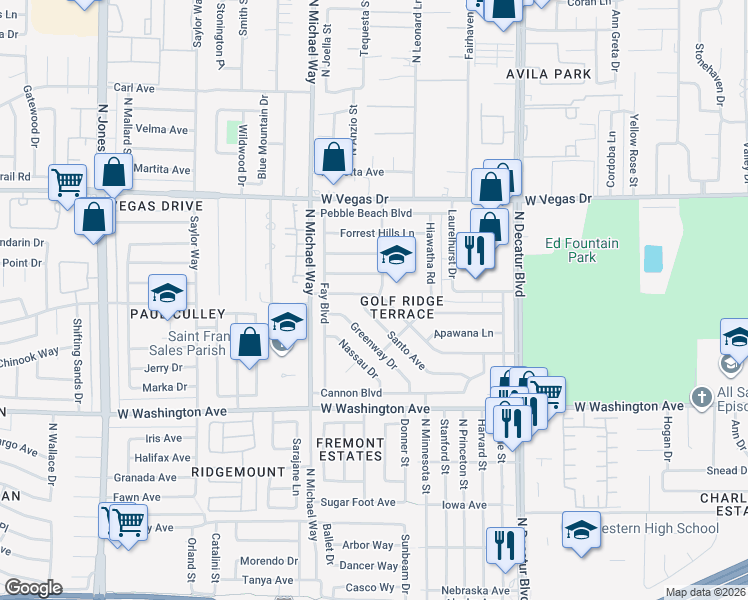 map of restaurants, bars, coffee shops, grocery stores, and more near 5125 Carmen Boulevard in Las Vegas