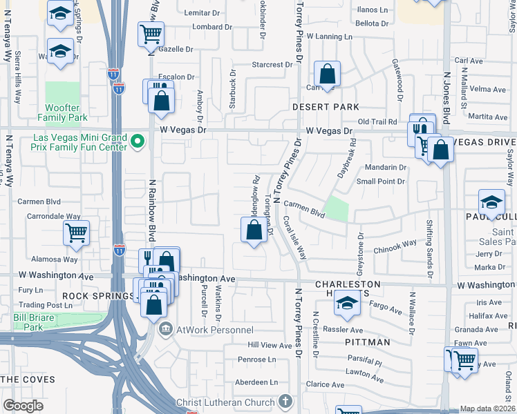 map of restaurants, bars, coffee shops, grocery stores, and more near 6500 Ruby Red Circle in Las Vegas