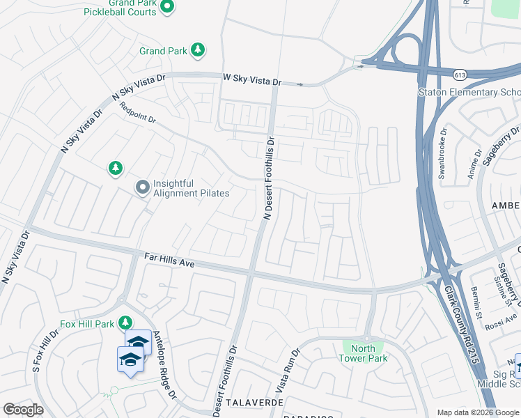 map of restaurants, bars, coffee shops, grocery stores, and more near Desert Foothills Drive in Las Vegas